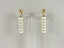 1980s Ribbed Dangle Clips, White Enamel Earrings, 1.5" Drop, Gold Tone Statement