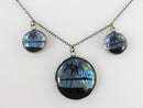 c1940 Reverse Painted Morpho Butterfly Bubble Drop Pendant Necklace 15 3/4"