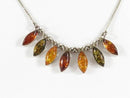 Sterling Silver Multi Colored Amber Choker Bib Style Necklace 16" Curb Chain