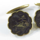 Vintage K24 Japanese Damascene Village View Chain Link Cufflinks Set Etched w/