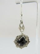 Sterling Silver Onyx Marcasite Accented Dangle Earrings With Matched Pendant