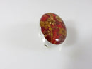 Vintage Pressed Flower Pendant Brooch Red in Red Oval Sterling Silver T-O Signed
