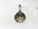 Figural Palm Leaf Disc Abalone & Sterling Taxco Mexico VKE Silver Screw Back Earrings