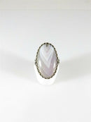 Vintage Gray Agate Sterling Silver Ring Polished Translucent Size 7.25