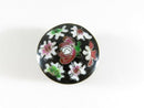 Cloisonne Brass & Enamel Floral Trinket Snuff Box Black White Pink Green Hinged