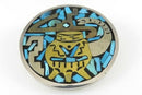 Taxco Sterling Silver Mexico Inlaid Retro Style Brooch Pendant Turquoise Inlay