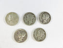 Lot of 5 Mercury Silver Dimes 90% Silver Early 1940s Dates Mercury dimes 90% silver coins 1940s silver dimes used