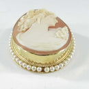 Vintage 14K F&F Felger Cameo Brooch Pendant with Pearl Surround