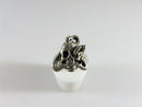 Silver Tone Artisan Signed Biker Skull Ring Size 6.75 Unisex Snake Skull Ring