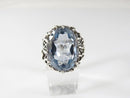 Oval Synthetic Aquamarine Set in Pierced Sterling Silver Band Statement Ring