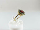 Antique Victorian 10K Gold Flower Ring with Burgundy Glass and Seed Pearl Surround Size 4.75