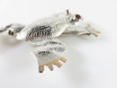 Artisan Sterling Repousse Tree Frog Brooch Pendant Stamped Etched Garnet Burgundy