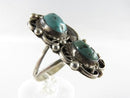 Old Pawn Navajo Double Turquoise Scrolling Feather Finger Ring Size 8.75
