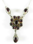 Round & Oval Natural Garnets Necklace Beautiful Artisan Edwardian Inspired 18"