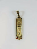 18K Gold Egyptian “Betty” Cartouche Pendant with Ankh & Hieroglyphs, 4.3g