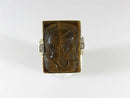 Carved Roman Soldiers In Profile 10K Gold Tigers Eye Diamond Ring Size 11.5