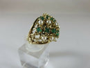 14K Gold Emerald & Cultured Pearl Mid-Century Cluster Ring Size 6