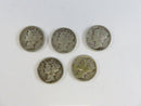 Lot of 5 Mercury Silver Dimes 90% Silver 1940s Dates 90% silver dimes 1940s silver coins circulated Mercury dimes