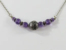 17 3/4" Sterling Silver Necklace with 6 Round Polished Amethyst and Sterling Bal