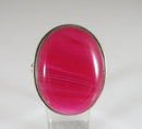 Sterling Silver Cabochon Pink Banded Stone Statement Ring Unisex Size 10.5