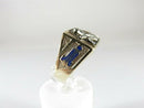 Masonic Ring 10K Gold Diamond Art Deco, Black, Blue Enamel, Old Mine Cut