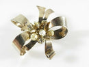 Large Vintage Sterling Silver Vermeil Floral Bow Brooch Pin 2 1/4" c1940 Patriot