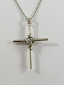 Vintage Sterling Wire Wrapped Post Form Christian Cross with 24" Box Chain Neckl