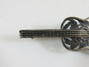 Beautiful Victorian Guitar Brooch Floral Decor Forget Me Not in Sterling