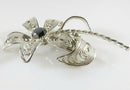 Lovely Sterling Silver Wire Filigree Twisted Wire Brooch Faceted Hematite Stone