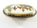 Vintage c1940 Japanese Satsuma Brooch Gold Gilding Garden Scene with Bird Signed