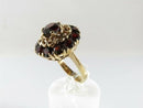 Mid-Century Bombé 14K Gold Garnet Cluster Ring, Pierced Filigree Dome, Size 5.5 (One Stone Damaged)