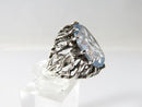 Oval Synthetic Aquamarine Set in Pierced Sterling Silver Band Statement Ring