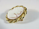 Art Nouveau 10K Gold Shell Cameo Brooch Pendant with Seed Pearl & Enamel Accents