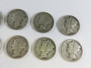 Lot of 10 Mercury Silver Dimes 90% Silver Mixed Dates Circulated Coins 90% silver coins circulated Mercury dimes