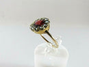 Antique Victorian 10K Gold Flower Ring with Burgundy Glass and Seed Pearl Surround Size 4.75