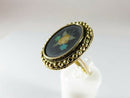 Antique 18K Top 9K Shank Pietra Dura Floral Oval Ring, Brooch Conversion, Large Sz 7.5