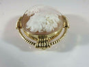 10K Gold Art Nouveau Right-Facing Floral Shell Cameo Brooch Pendant, 41.8 × 35.5 mm