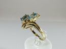 14K Yellow Gold Ring Sz 6.75 Blue Topaz (Origin Unknown) with Diamond Accent