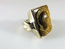 Carved Roman Soldiers In Profile 10K Gold Tigers Eye Diamond Ring Size 11.5