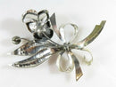 Large 4" Artisan Sterling Silver Flower Spray Brooch with Ribbon Bow, Handwrought, Unpolished for Clean Up