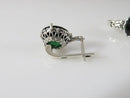 Fancy Vintage Sterling Ring & Earring Set Round Green Tourmaline Glass European