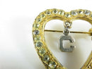 Vintage Gold Gilt Sterling Silver Heart with Paste & Letter C Sweetheart Pin