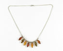 Sterling Silver Multi Colored Amber Choker Bib Style Necklace 16" Curb Chain