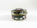 Cloisonne Brass & Enamel Floral Trinket Snuff Box Black White Pink Green Hinged