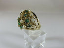14K Gold Emerald & Cultured Pearl Mid-Century Cluster Ring Size 6