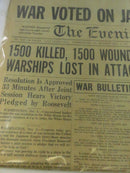 The Evening News December 8 1941 Extra Edition Newspaper Harrisburg PA U.S. Declaration of War on Japan Pearl Harbor