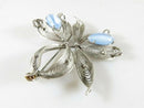 Vintage Alice Caviness Sterling Filigree Floral Blue Cats Eye Glass Brooch