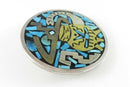 Taxco Sterling Silver Mexico Inlaid Retro Style Brooch Pendant Turquoise Inlay