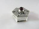 Vintage Sterling Cabochon Garnet Topped Octagon Snuff Box, Stash Box, Pill Box