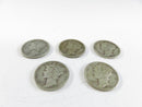 Lot of 5 Mercury Silver Dimes 90% Silver 1940s Dates Collectible Coins Mercury dimes 90% silver coins 1940s silver dimes